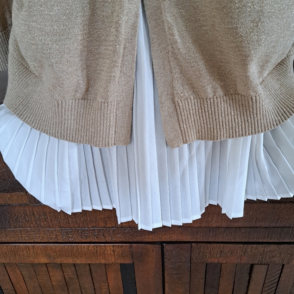 Calvin Klein Sweater 3/4 Sleeve Gold Metallic Size Large Cream Layered Blouse - Picture 9 of 14